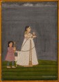 Dame avec huqqa tenue par l’enfant 1800 Inde